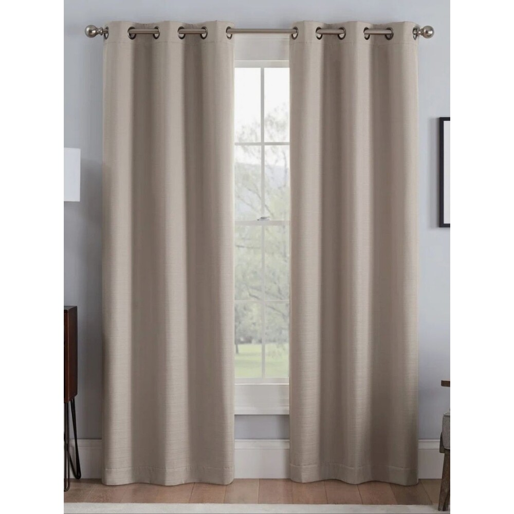 Eclipse Talisa Absolute Zero Beige Blackout Curtain Draft Blocker 63x37 Set of 2